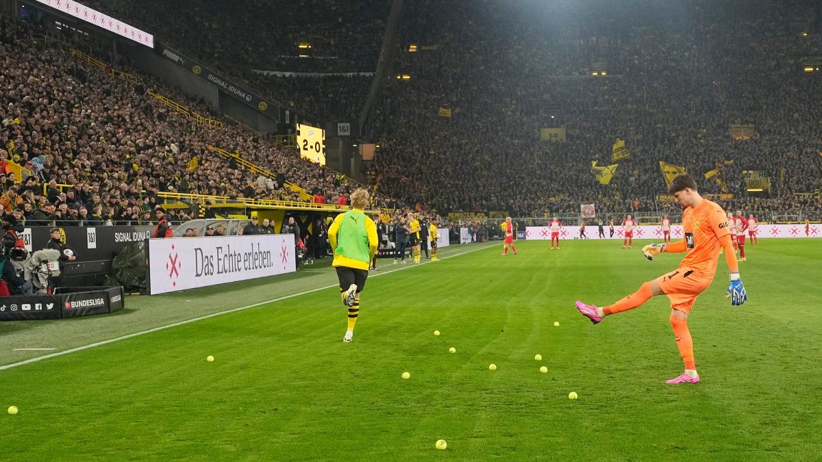 Fans rained tennis balls in multiple Bundesliga games as mark of protest against the league's speculated sponsorship deal. AP Fans rained tennis balls in multiple Bundesliga games as mark of protest against the league's speculated sponsorship deal. AP